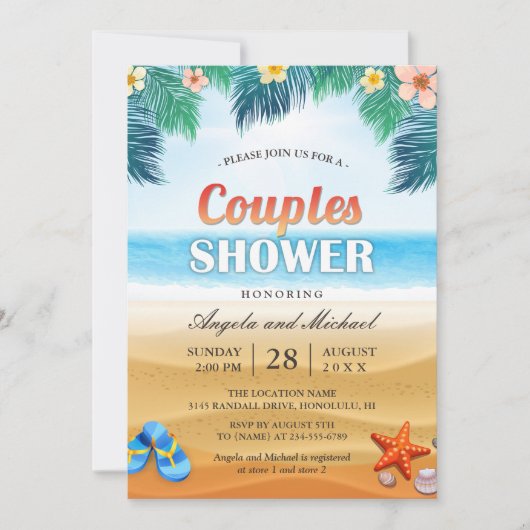 Summer Tropical Beach Couples Weduwen Shower Kaart (Voorkant)