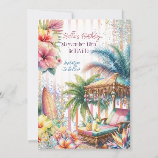 Summer Tropical Beach Luau Save Date Kaart (Achterkant)