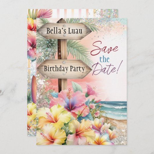 Summer Tropical Beach Luau Save Date Kaart (Voorkant / Achterkant)