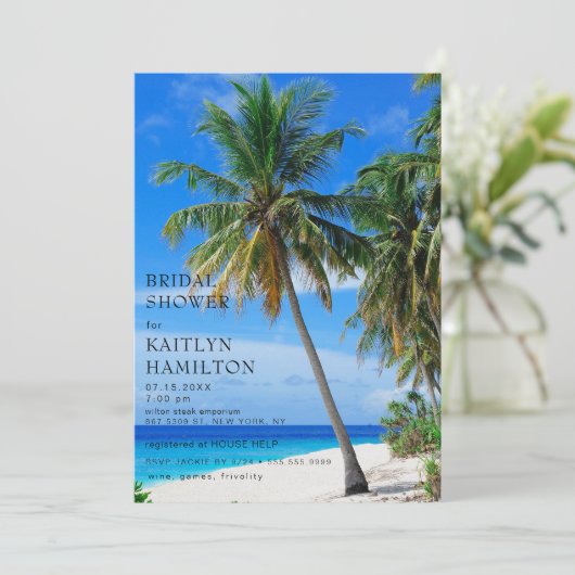 Summer Tropical Beach Palm Vrijgezellenfeest Kaart (Staand voorkant)