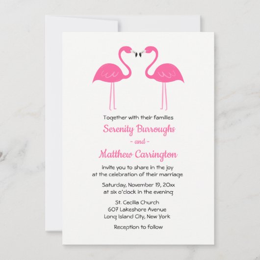 Summer Tropical Beach Pink Flamingo Wedding Kaart (Voorkant)