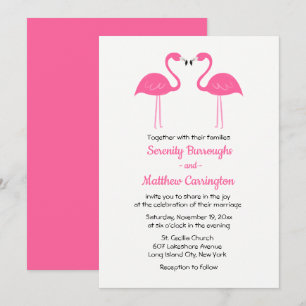 Summer Tropical Beach Pink Flamingo Wedding Kaart
