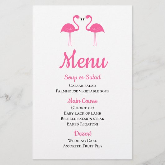 Summer Tropical Beach Pink Flamingo Weduwmenu (Voorkant)