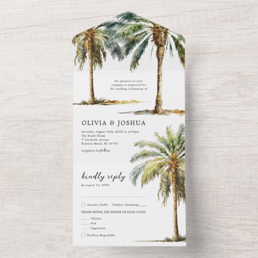 Summer Tropical Beach Wedding All In One Uitnodiging (Binnen)