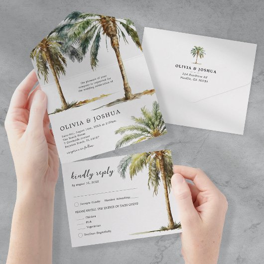 Summer Tropical Beach Wedding All In One Uitnodiging
