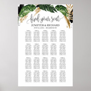 Summer Tropical bladeren gold and black splashes Poster