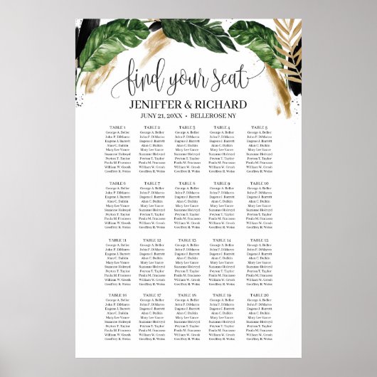 Summer Tropical bladeren gold and black splashes Poster (Voorkant)