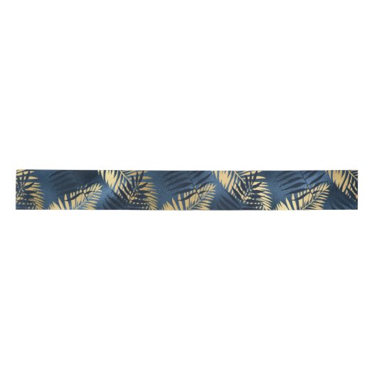 Summer Tropical Blue Palm Leaves Pattern Satijnen Lint (Voorkant)