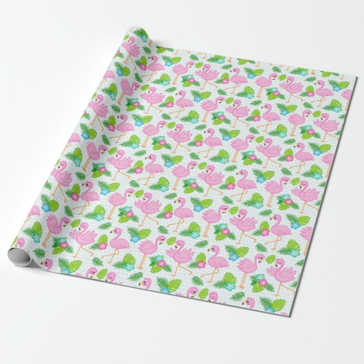 Summer Tropical Flamingo and Floral Pattern Cadeaupapier (Uitgerold)