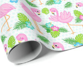 Summer Tropical Flamingo and Floral Pattern Cadeaupapier (Rol Hoek)