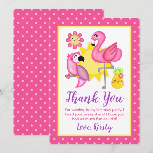 Summer Tropical Flamingo & Parrot Birthday Bedankkaart (Voorkant / Achterkant)