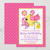 Summer Tropical Flamingo & Parrot Birthday Kaart (Voorkant / Achterkant)