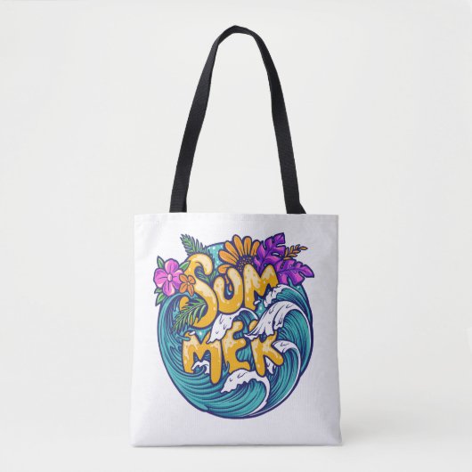 Summer Tropical Flowers Beach Ocean Waves Tote Bag (Voorkant)