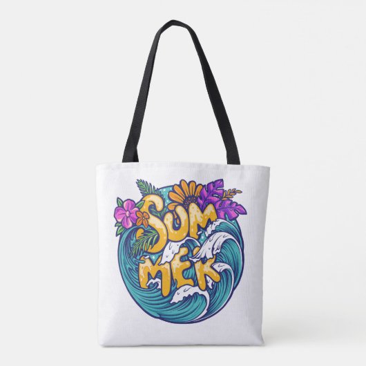Summer Tropical Flowers Beach Ocean Waves Tote Bag (Achterkant)