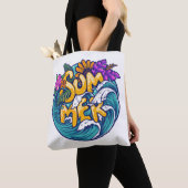 Summer Tropical Flowers Beach Ocean Waves Tote Bag (Dichtbij)