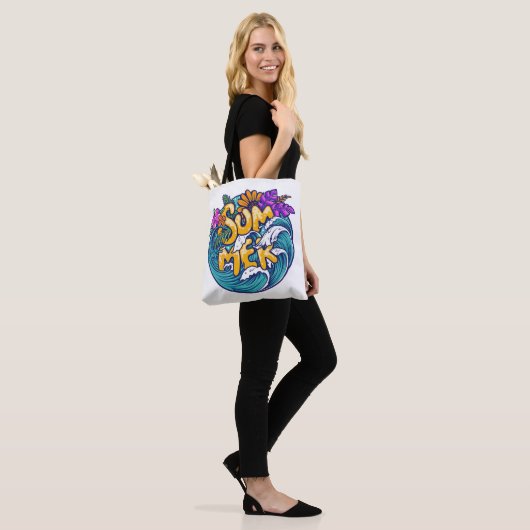 Summer Tropical Flowers Beach Ocean Waves Tote Bag (Op model)