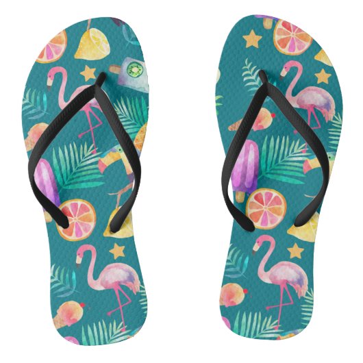 Summer Tropical Fun Blauwgroen Pattern Teenslippers (Voetbed)