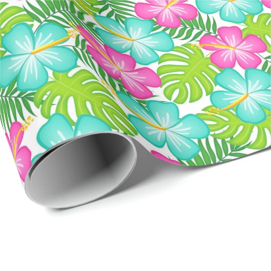 Summer Tropical Hawaiian Floral Pattern Cadeaupapier (Rol Hoek)