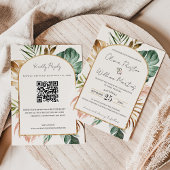 Summer Tropical Leaves Arch QR Code RSVP Weddensch Kaart