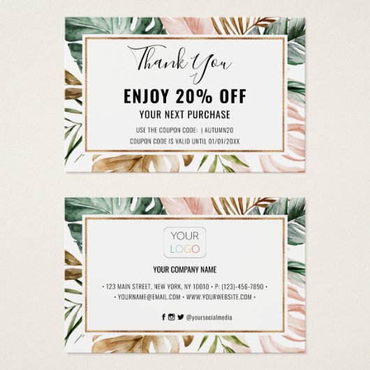 Summer Tropical Leaves Discount Coupon Kaart (Voorkant /achterkant)