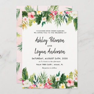 Summer Tropical Leaves Wedding Invitation Card Kaart