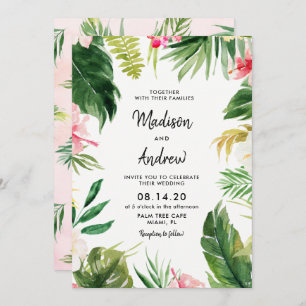 Summer Tropical Leaves Wedding Invitation Card Kaart