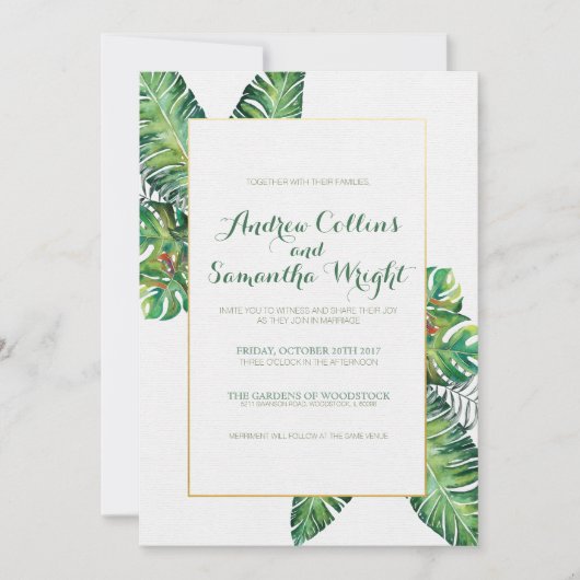 Summer Tropical Leaves Wedding Party Kaart (Voorkant)
