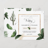 Summer Tropical Leaves Wedding Square Kaart (Voorkant / Achterkant)