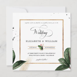 Summer Tropical Leaves Wedding Square Kaart