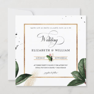 Summer Tropical Leaves Wedding Square Kaart