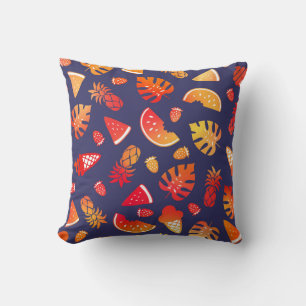 Summer Tropical Oranje Fruit on Navy Blue Kussen