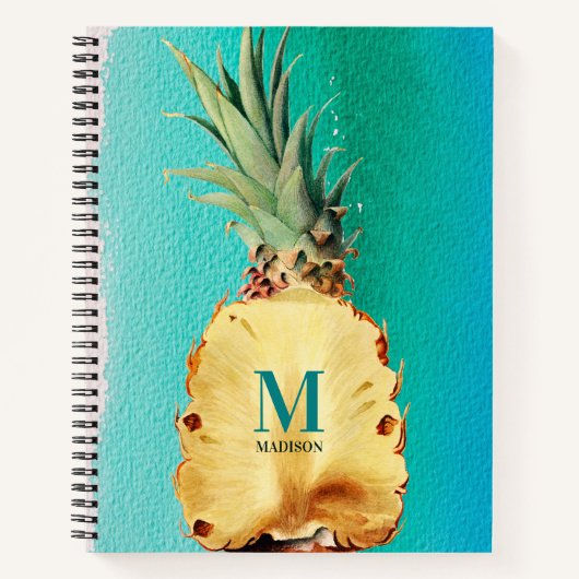 Summer Tropical Pineappel Fruit Monogram Notitieboek (Voorkant)