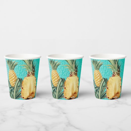 Summer Tropical Pineapple Fruit Birthday Party Papieren Bekers (Multi)