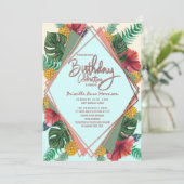Summer Tropical Pineapple Leaves Floral Birthday Kaart (Staand voorkant)