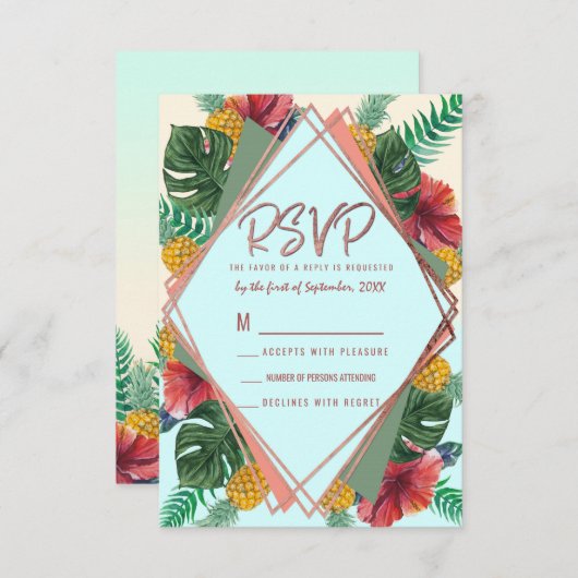 Summer Tropical Pineapple Leaves Floral RSVP Kaart (Voorkant / Achterkant)
