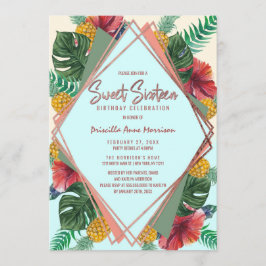 Summer Tropical Pineapple Leaves Floral Sweet 16 Kaart