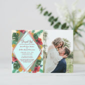 Summer Tropical Pineapple Leaves Floral Wedding Aankondiging (Staand voorkant)