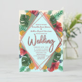 Summer Tropical Pineapple Leaves Floral Wedding Kaart (Staand voorkant)