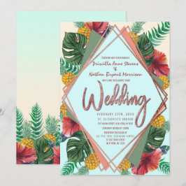 Summer Tropical Pineapple Leaves Floral Wedding Kaart