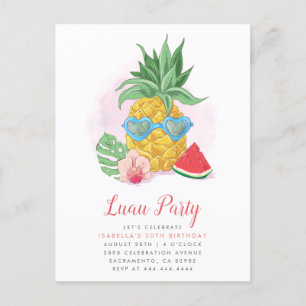 Summer Tropical Pineapple Luau Party Birthday Uitnodiging Briefkaart