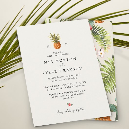 Summer Tropical Pineapple Pattern Wedding Kaart