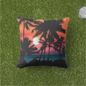 Summer Tropical Pink Oranje Palm Trees Sunset Buitenkussen (Gras)