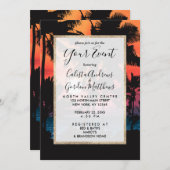 Summer Tropical Pink Oranje Palm Trees Sunset Kaart (Voorkant / Achterkant)