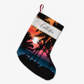Summer Tropical Pink Oranje Palm Trees Sunset Kleine Kerstsok (Voorkant (Hangend))