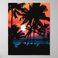 Summer Tropical Pink Oranje Palm Trees Sunset
