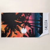 Summer Tropical Pink Oranje Palm Trees Sunset Strandlaken (Voorkant)