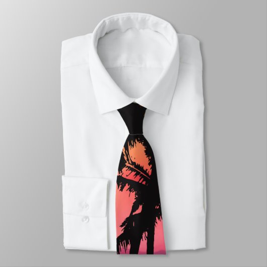 Summer Tropical Pink Oranje Palm Trees Sunset Stropdas (Gebonden)