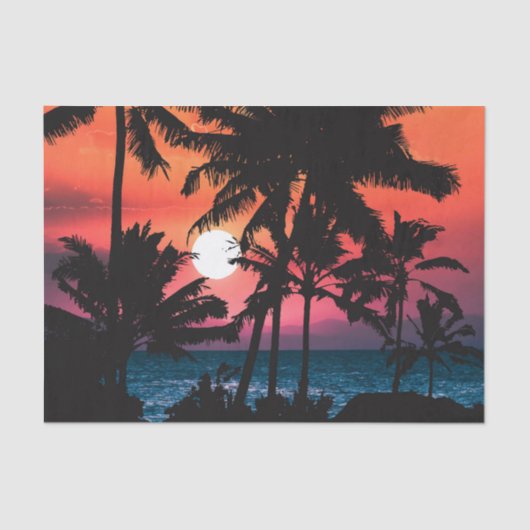 Summer Tropical Pink Oranje Palm Trees Sunset Tissuepapier (Voorkant)