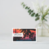 Summer Tropical Pink Oranje Palm Trees Sunset Visitekaartje (Staand voorkant)