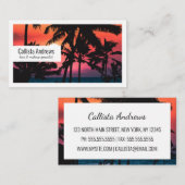 Summer Tropical Pink Oranje Palm Trees Sunset Visitekaartje (Voorkant / Achterkant)